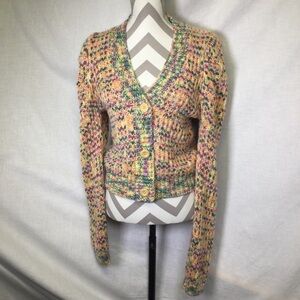 Anthropologie by The River Womans Puff Shoulder Multi Color Cardigan Sweater, M